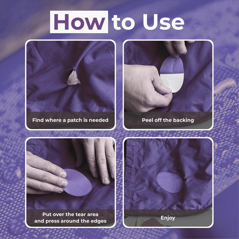 aZengear Repair Patches for Jackets, Tent, Shoe Toe, Air Mattress, Inflatables, PVC Gear - Waterproof, Self-Adhesive, Tear-Cold-Heat-Resistant, Down Puffer Coat (11pcs, Lilac) - Image 2